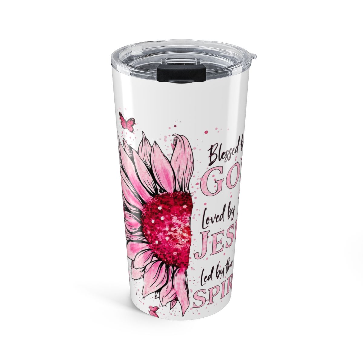 Blessed By God - Loved By Jesus Pink Sunflower Stainless Steel Insulated Tumbler | Blessd - Official t-shirts merchandise