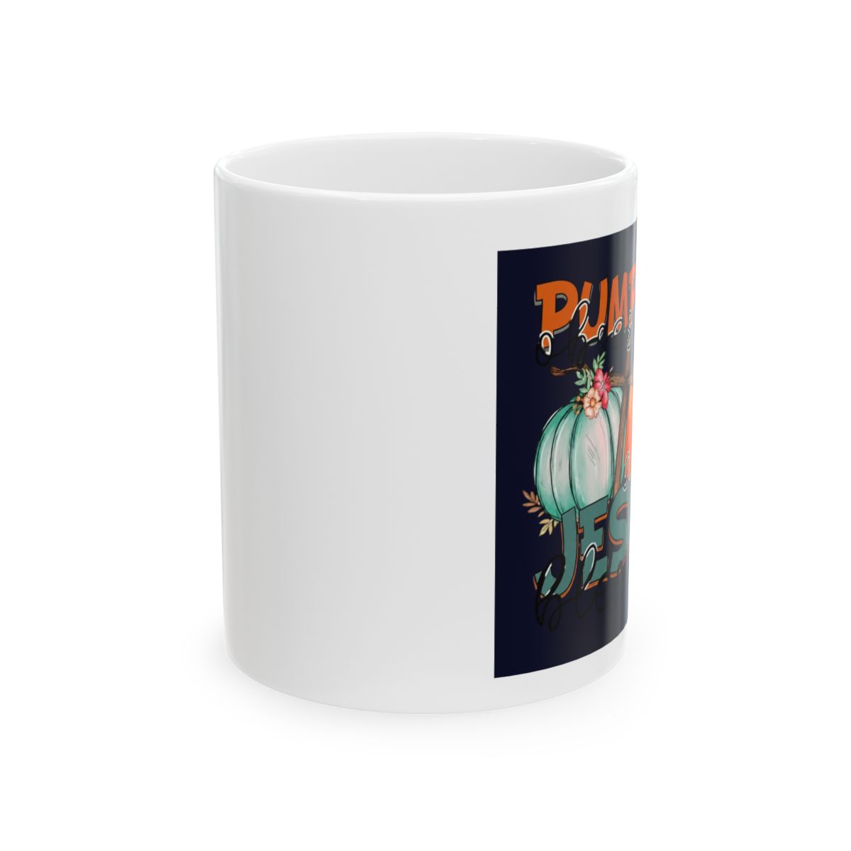 Pumpkin Obsessed and Jesus Blessed, Fall or Autumn Art Merch Gift, White 11oz Ceramic Mug | Blessd